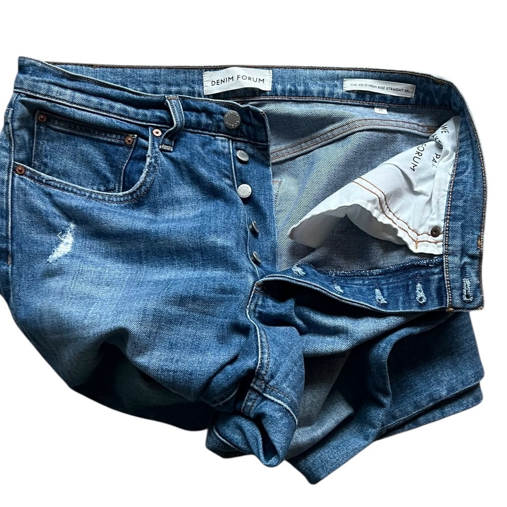 Aritzia Denim Forum The Arlo High Rise Straight Jeans Raw Hem Size 30 - Picture 4 of 14